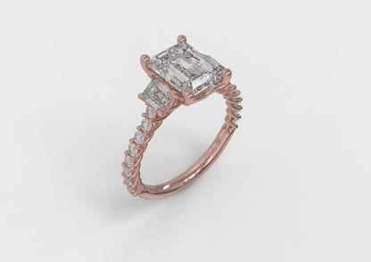 Interwoven Emerald Cut Three Stone Engagement Ring