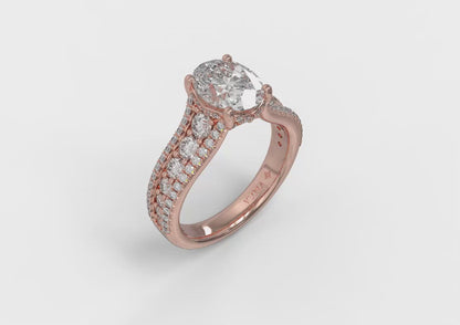 Bold Cathedral Oval Diamond Engagement Ring