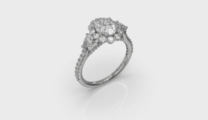 Blossom Halo Oval Engagement Ring with Pear Side Diamonds