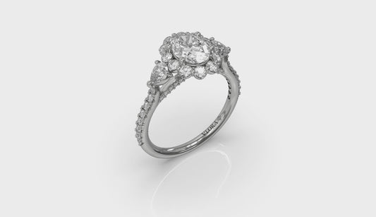 Blossom Halo Oval Engagement Ring with Pear Side Diamonds