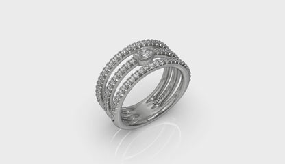 Diamond Open Three Row and Oval Centerstone  Ring