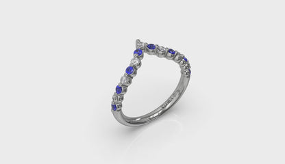 Diamond and Blue Sapphire Chevron Ring