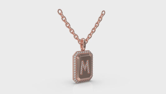 Diamond Medallion Alphabet Pendant Link Necklace, M