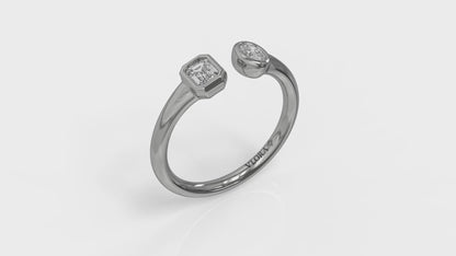 Bezel‑Set Emerald and Oval Diamond Open Form Ring
