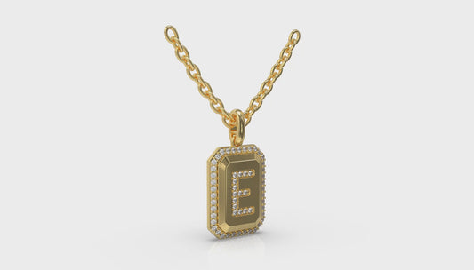 Diamond Medallion Alphabet Pendant Link Necklace, E