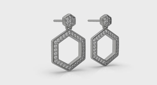 Channel Set Diamond Open Honeycomb Drop Stud Earrings