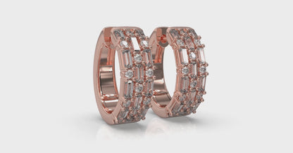 Baguette and Round Diamond Huggie Earrings