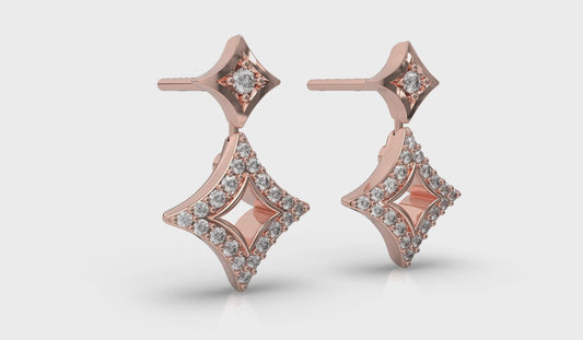 Diamond Double Vlora Star Open Motif Drop Stud Earrings