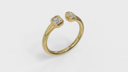 Bezel‑Set Emerald and Oval Diamond Open Form Ring