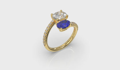 Kissing Diamond and Sapphire Engagement Ring