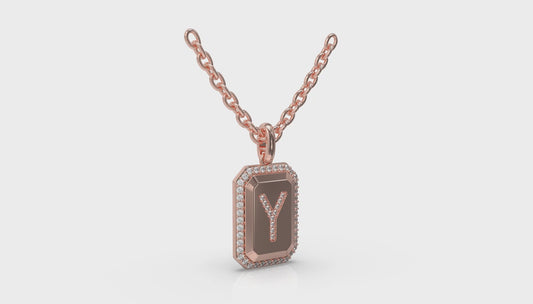 Diamond Medallion Alphabet Pendant Link Necklace, Y
