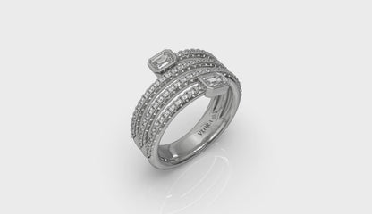 Diamond Three Row Diamond Baguette Wrap Ring