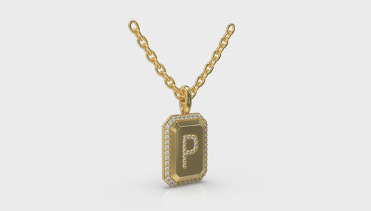 Diamond Medallion Alphabet Pendant Link Necklace, P