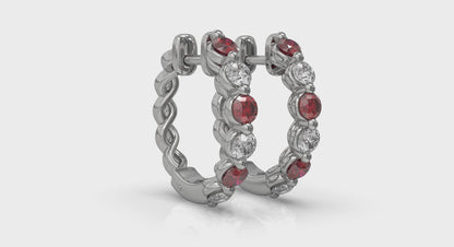 Diamond and Ruby Twist Hoop Earrings