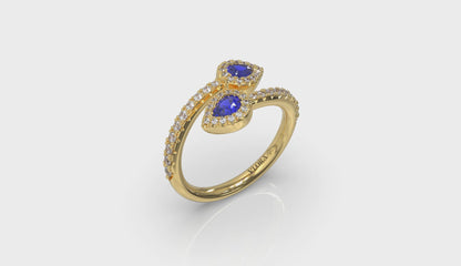 Diamond Wrapped Pear Blue Sapphire Ring