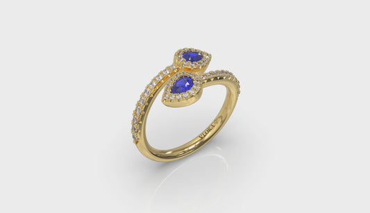 Diamond Wrapped Pear Blue Sapphire Ring