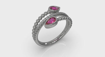 Bezel Set Pear shaped Ruby and Diamond Wrap Ring