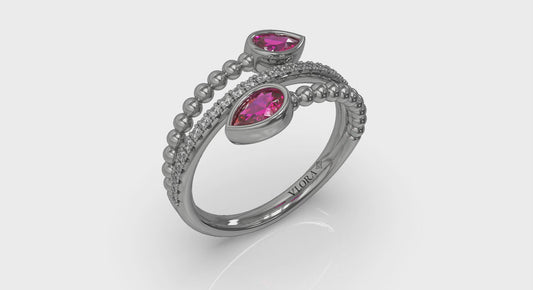 Bezel Set Pear shaped Ruby and Diamond Wrap Ring