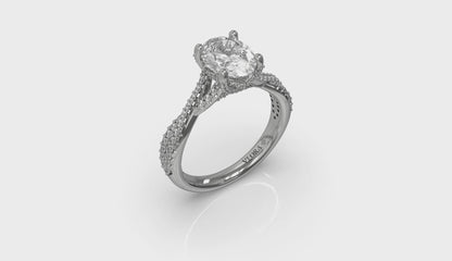 Woven Pave Oval Diamond Engagement Ring