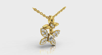 Double Butterfly Diamond Pavé Pendant Necklace