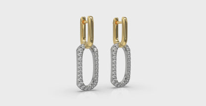 Diamond North South Open Oval Pendant Link Earrings