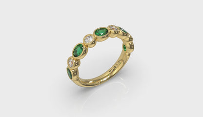Oval and Round Bezel Set Diamond and Emerald Ring