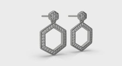 Channel Set Diamond Open Honeycomb Drop Stud Earrings