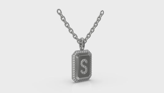 Diamond Medallion Alphabet Pendant Link Necklace, S