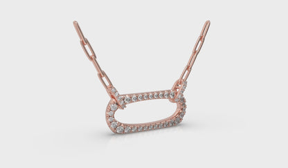 Diamond Accent East West Open Oval Pendant with Link Necklace