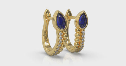 Pear Shaped Bezel Set Sapphire and Diamond Huggie Earrings
