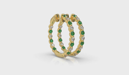 Inside Out Diamond and Emerald  Hoop Earrings