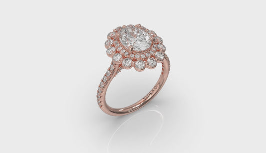 Floral Double Halo Oval Engagement Ring