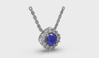 Diamond Halo and Round Sapphire Center Pendant