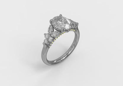 Floral Marquise Cluster Oval Engagement Ring