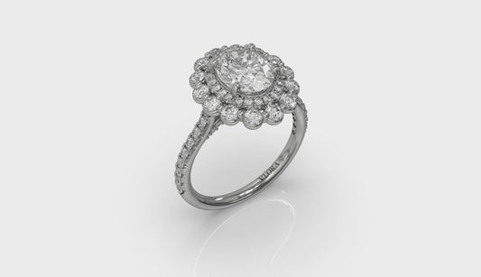 Floral Double Halo Oval Engagement Ring