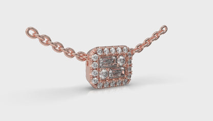 Diamond Baguette Halo Pendant Necklace