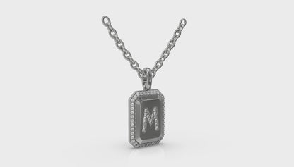 Diamond Medallion Alphabet Pendant Link Necklace, M