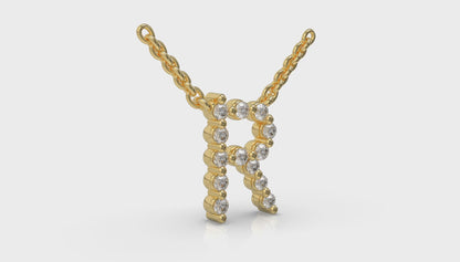 Diamond Alphabet Pendant Necklace, R