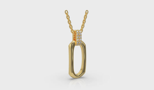 Diamond Accent North South Open Oval Pendant with Link Necklace