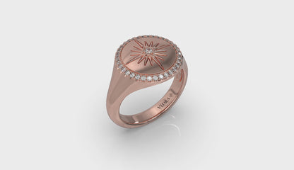 Center Starburst Diamond and Bezel Signet Ring