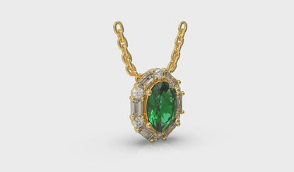 Oval Emerald and Diamond Baguette Pendant