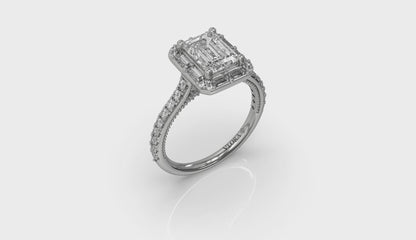 Deco Elegance Emerald Cut Halo Engagement Ring