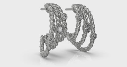 Bezel Set Diamond Rope Hoop Earrings