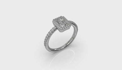 Diamond Halo with Diamond Baguettes Ring