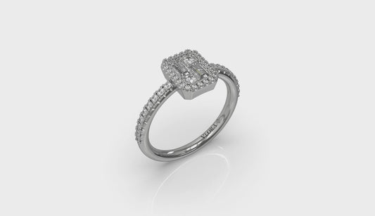 Diamond Halo with Diamond Baguettes Ring