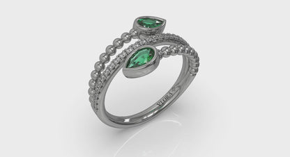 Bezel Set Pear shaped Emerald and Diamond Wrap Ring