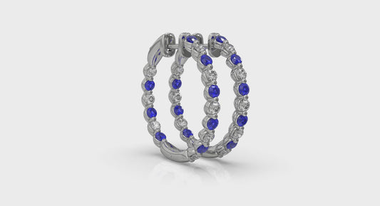 Inside Out Diamond and Blue Sapphire  Hoop Earrings