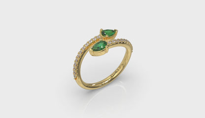 Diamond and Pear Emerald Wrap Ring