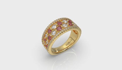 Diamond and Ruby Cluster Statement Ring