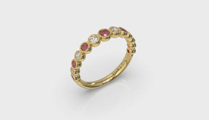 Round Bezel Set Diamond and Ruby Ring